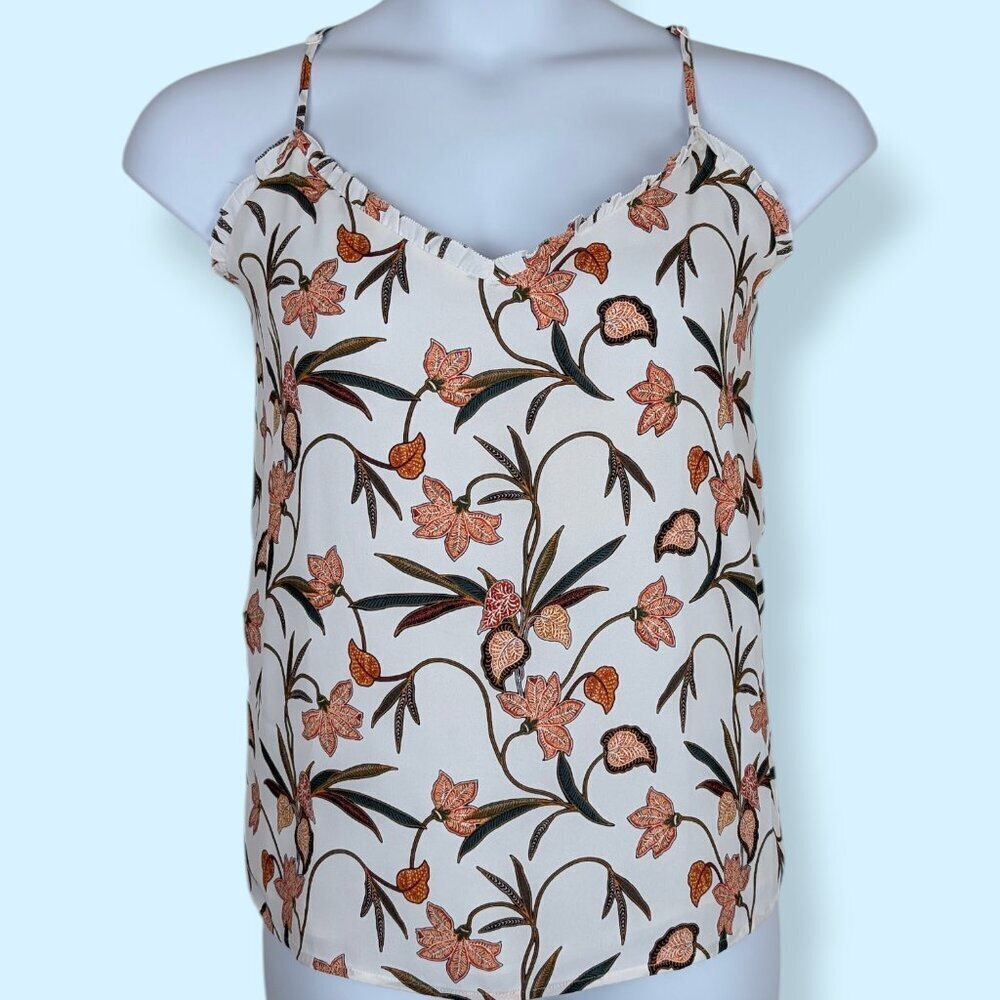 LOFT White Floral Flowy Lined Tank Top